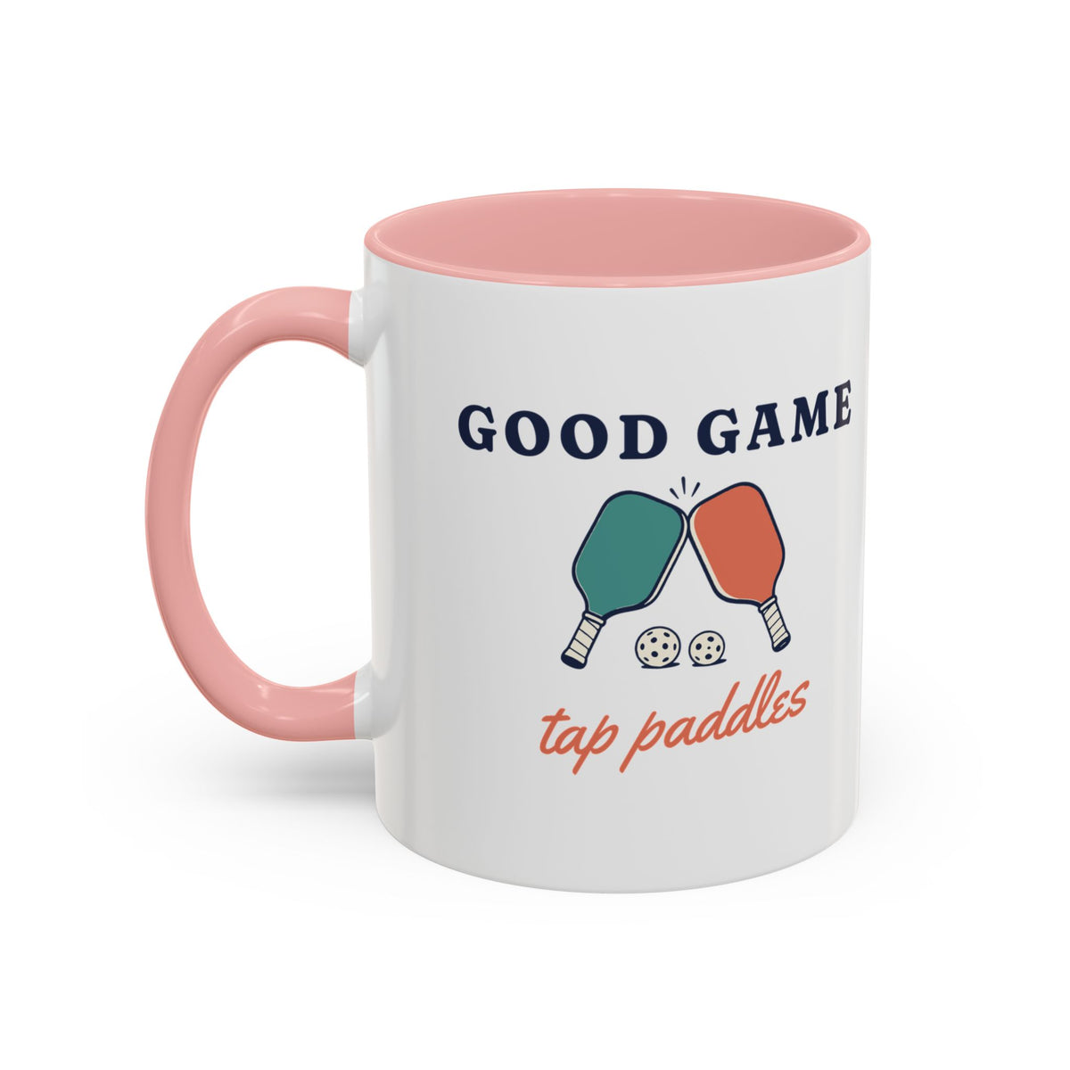 Tap Paddles Mug in Pink, design, handle left