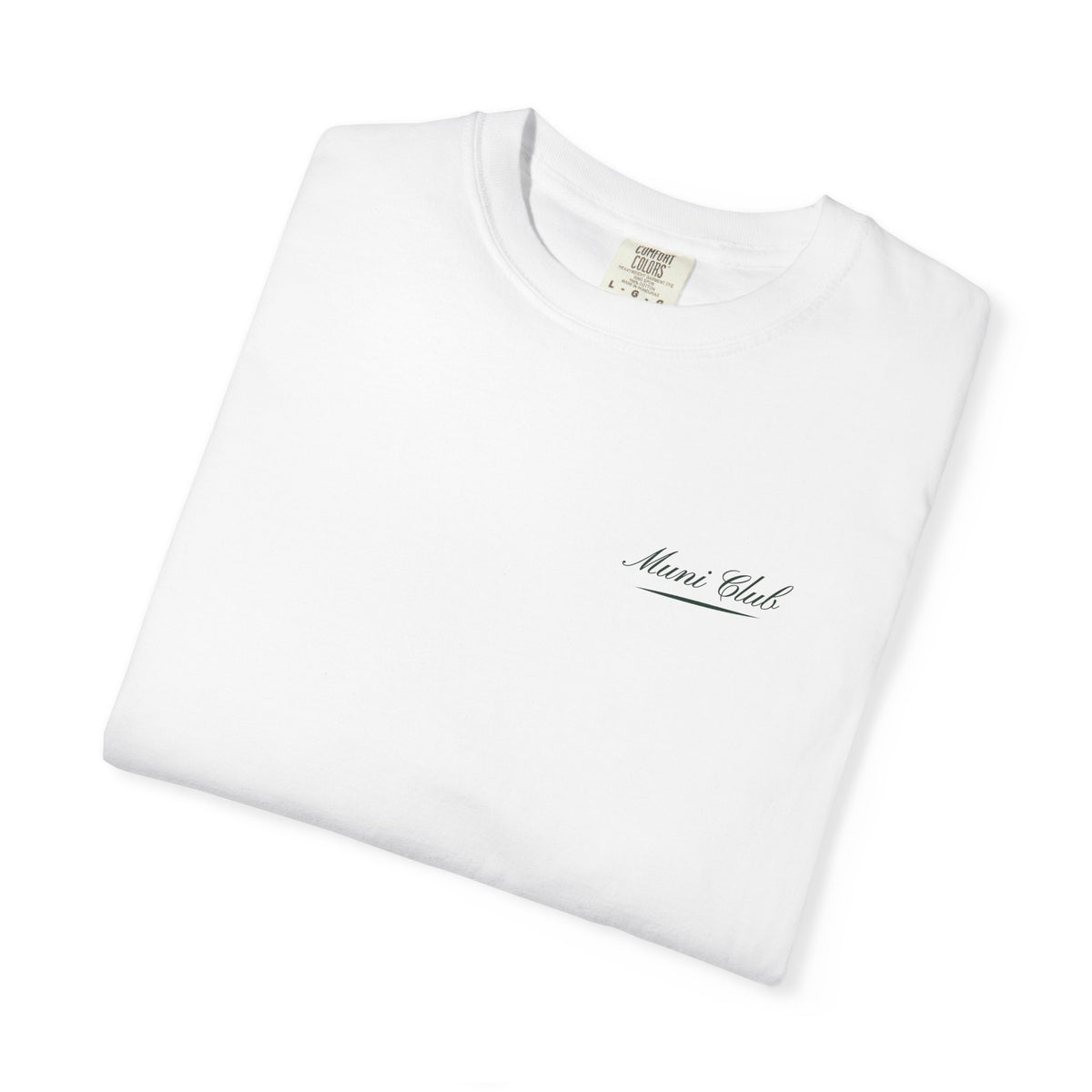 Script Chest Mark Tee in White, folded