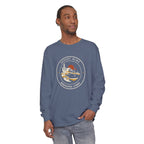Desert Nine Long Sleeve Tee in Blue Jean, on model
