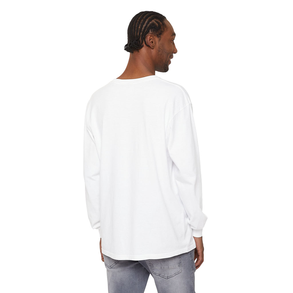 Script Chest Mark Long Sleeve Tee in White, on model, back view