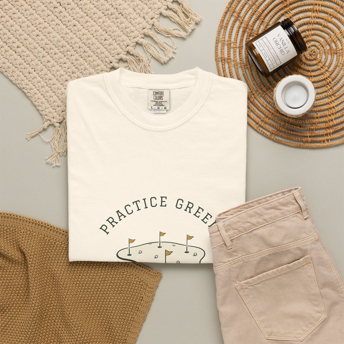 Practice Green Tee in Ivory, flat lay