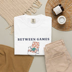Between Games Tee in White, flat lay