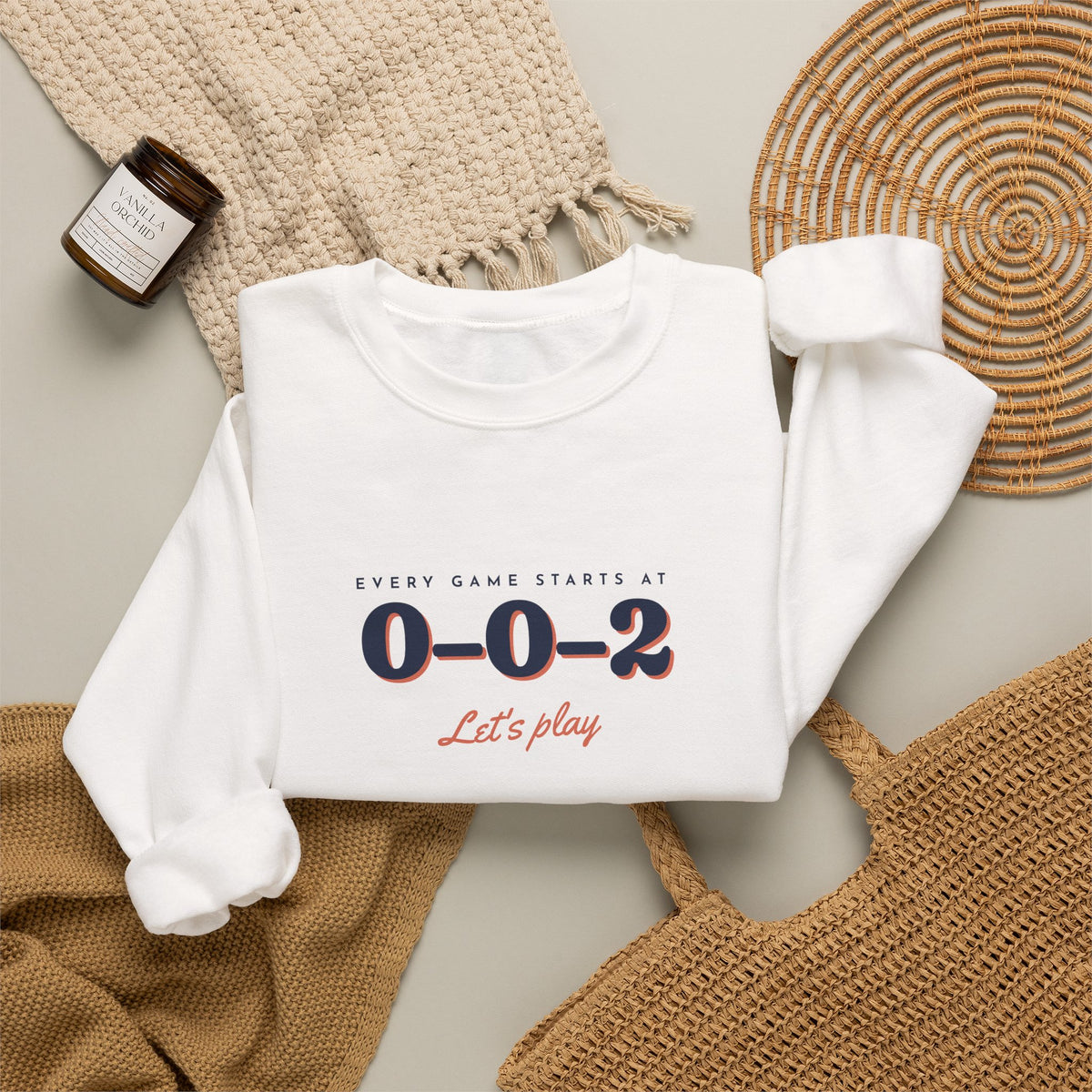 0–0–2 Crewneck in White, flat lay