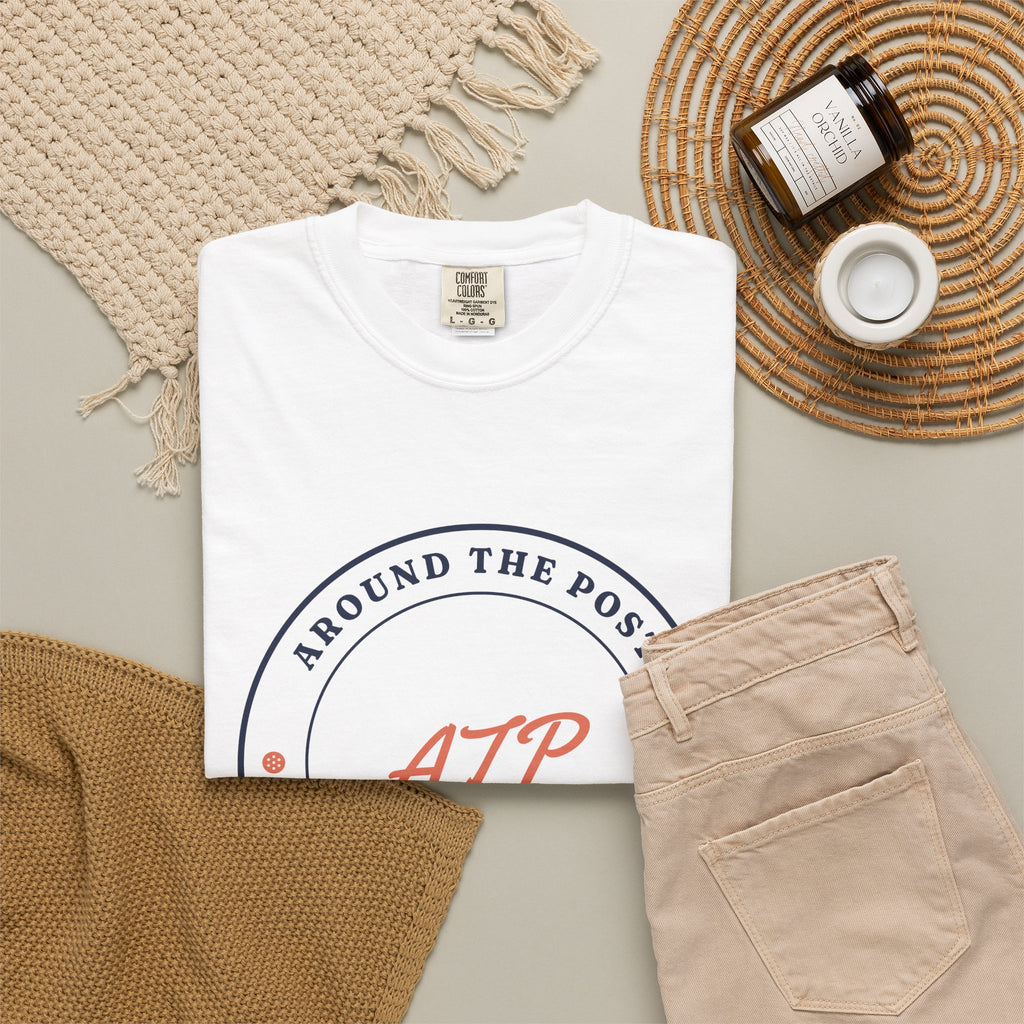 Around the Post Tee in White, flat lay