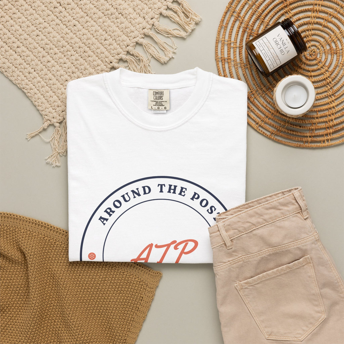 Around the Post Tee in White, flat lay