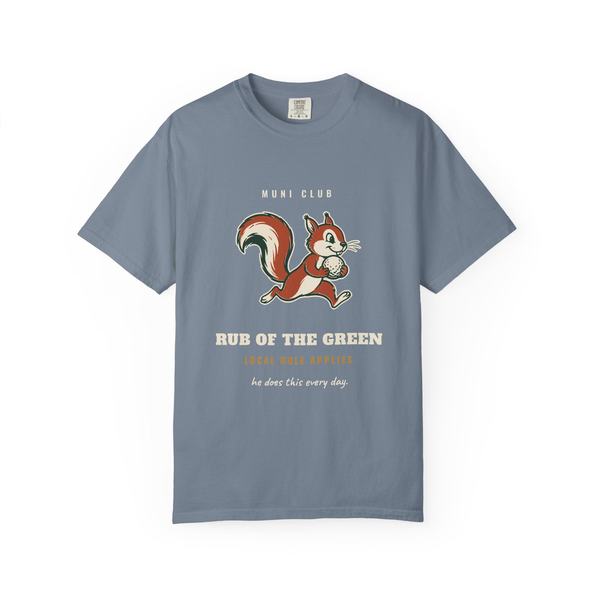 Rub of the Green Tee in Blue Jean, front view
