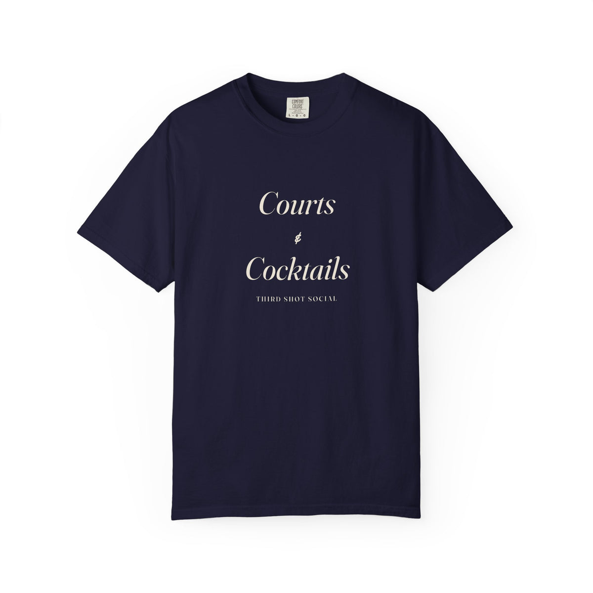 Courts & Cocktails Italic Tee in True Navy, front view