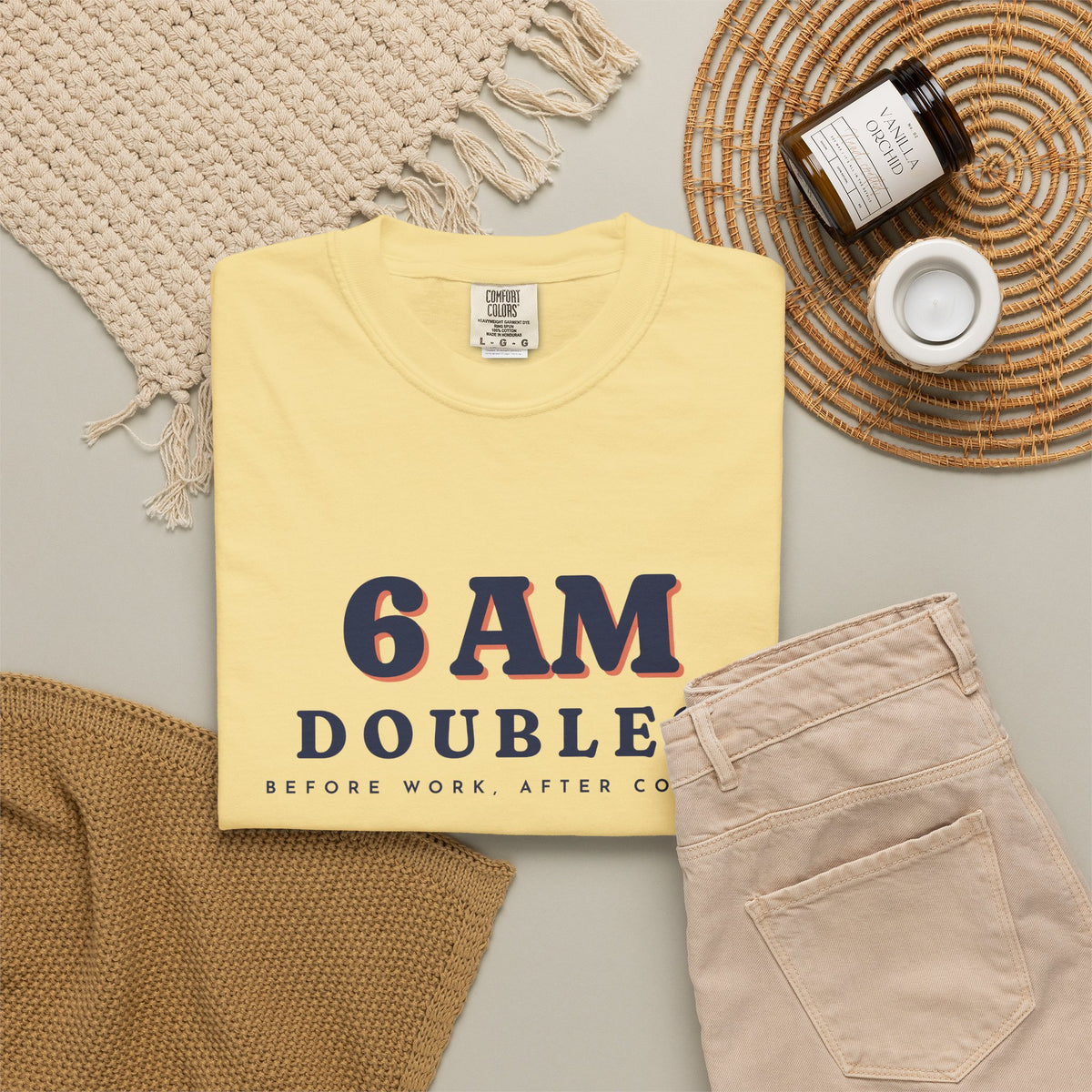 6 AM Doubles Tee in Butter, flat lay