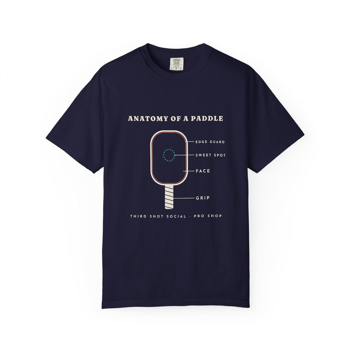 Anatomy of a Paddle Tee in True Navy, front view