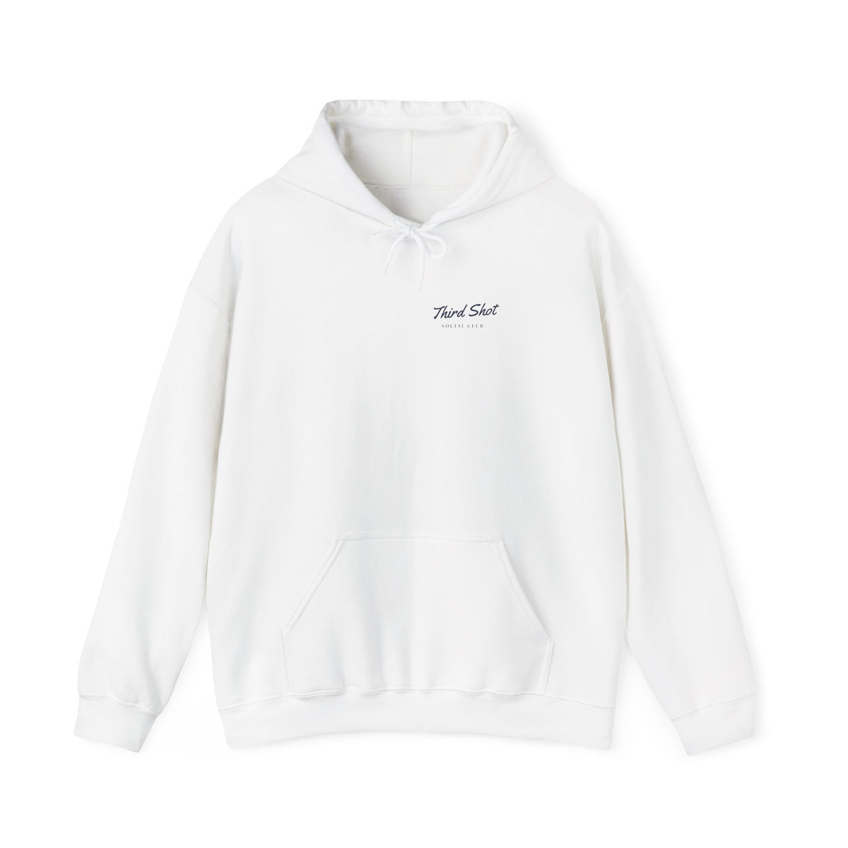 Script Chest Mark Hoodie in White, front view
