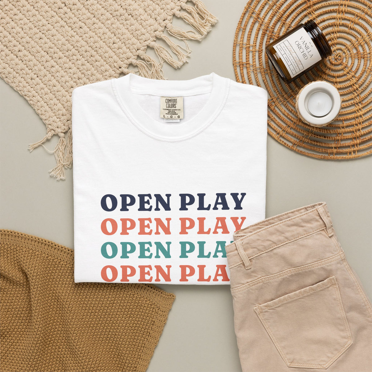 Open Play Repeat Tee in White, flat lay