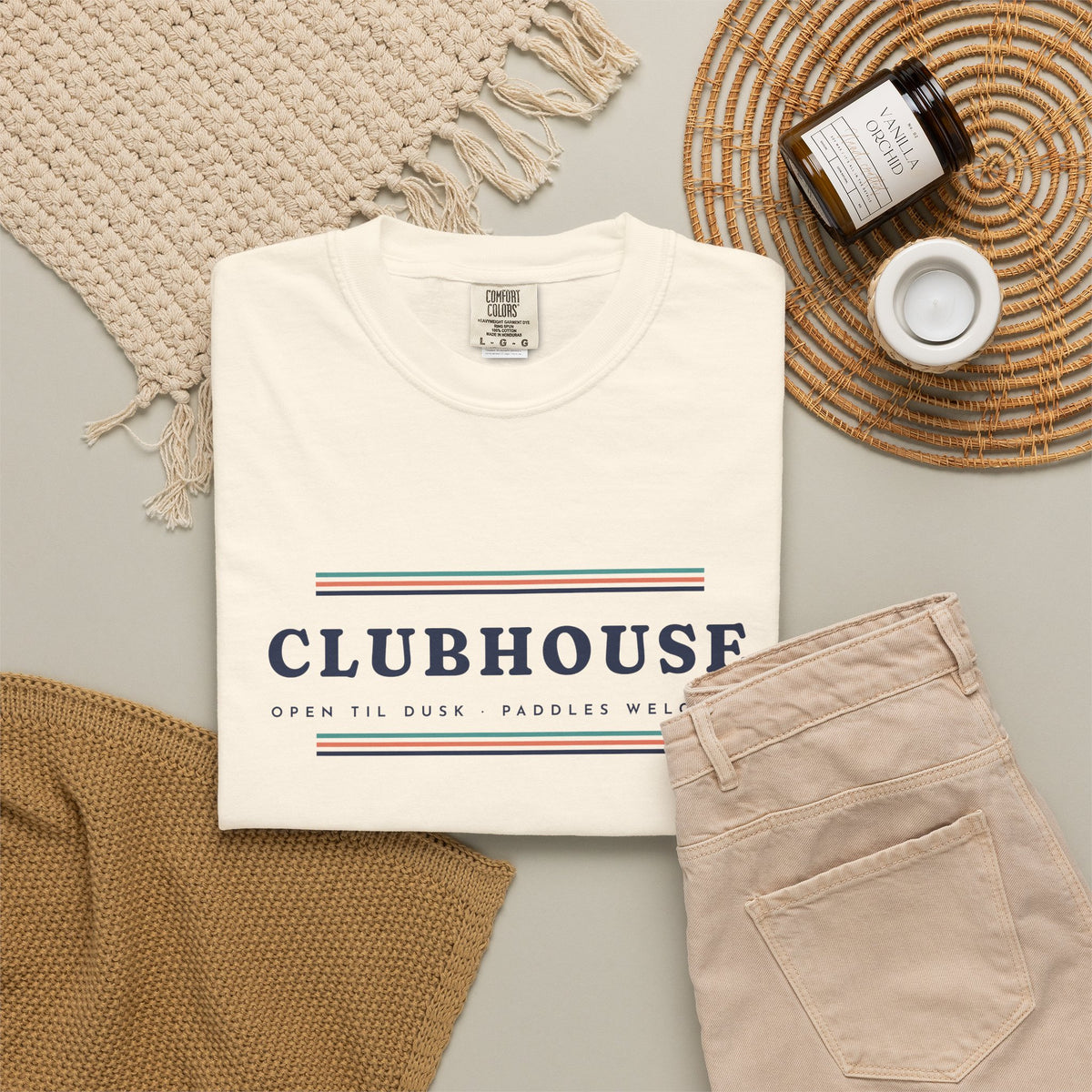 Clubhouse Tee in Ivory, flat lay