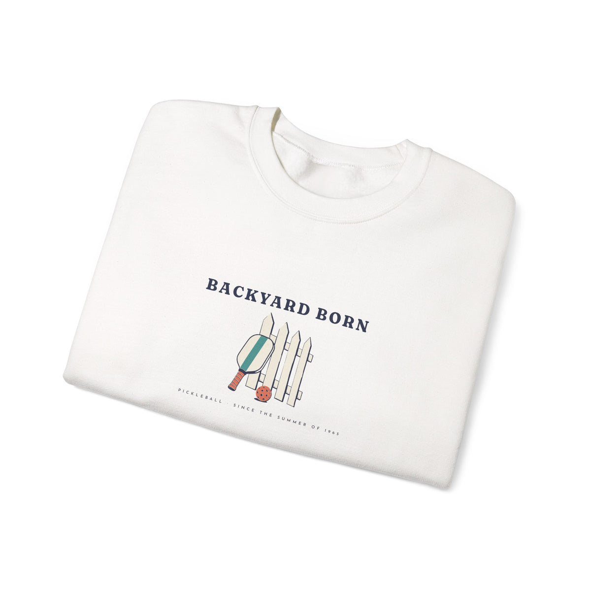 Backyard Born Crewneck in White, folded