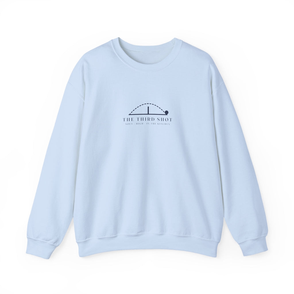 The Third Shot Crewneck in Light Blue, front view
