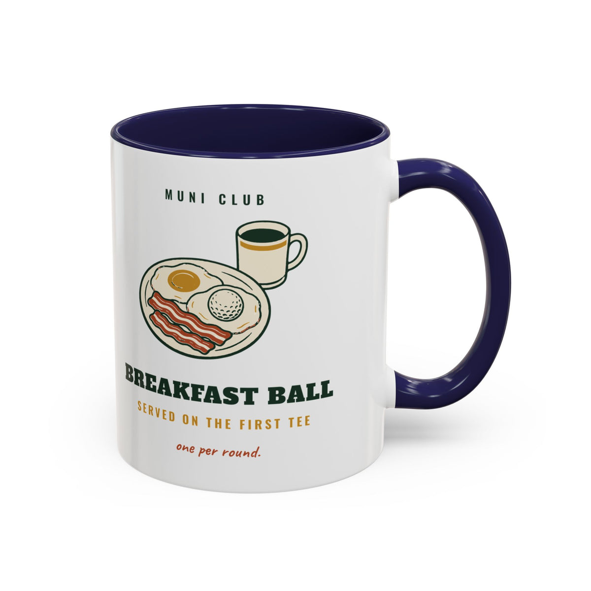Breakfast Ball Mug in Navy, design, handle right