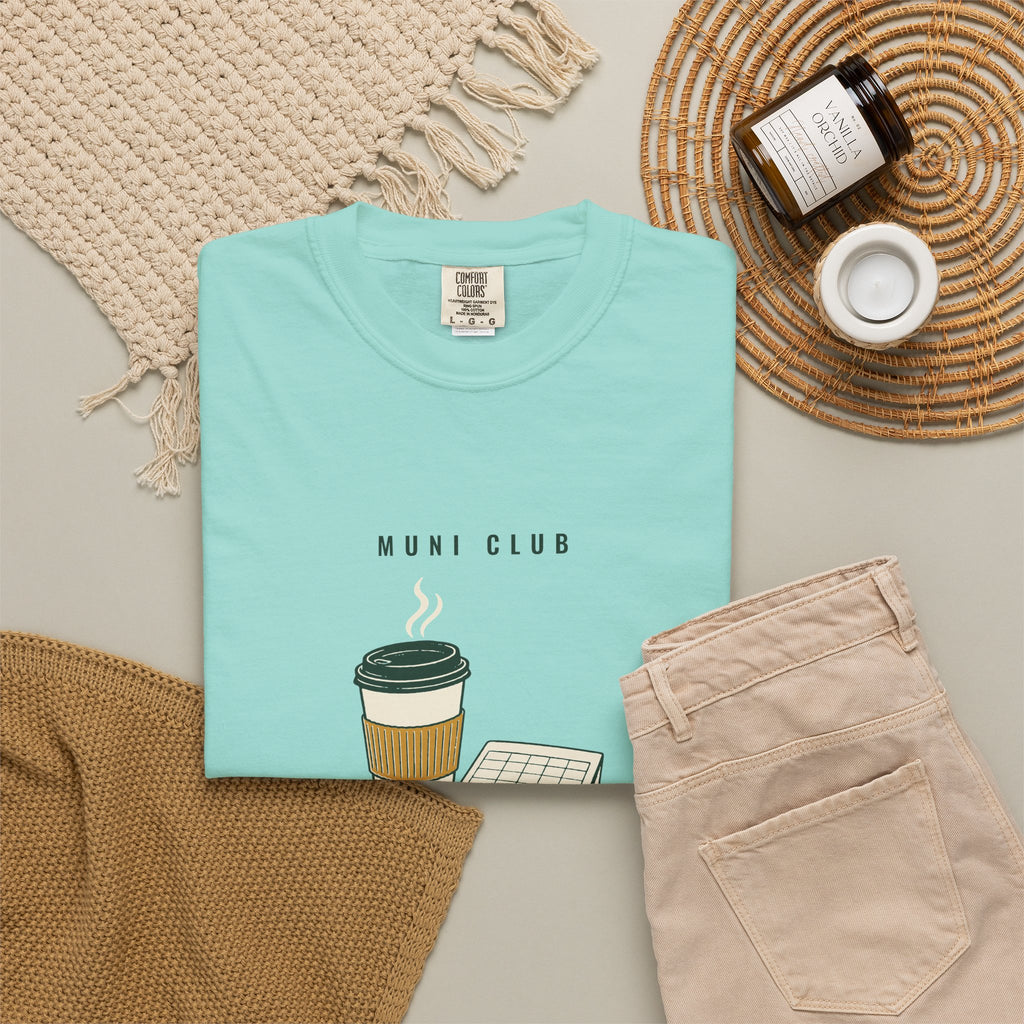 First Coffee Tee in Chalky Mint, flat lay
