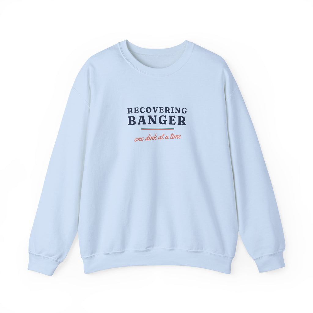 Recovering Banger Crewneck in Light Blue, front view