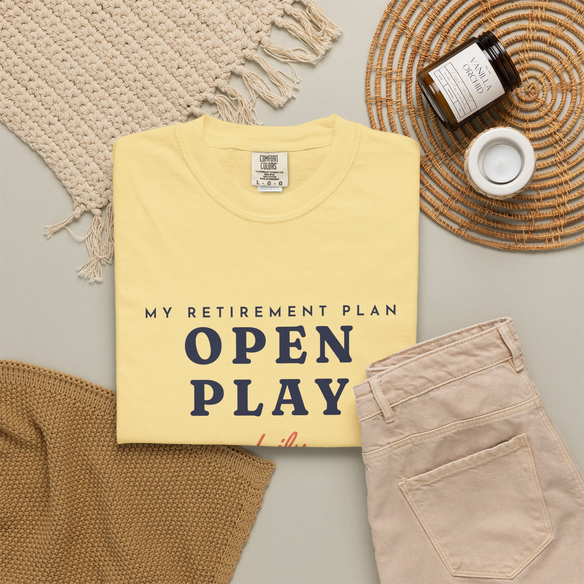 Retirement Plan Tee in Butter, flat lay
