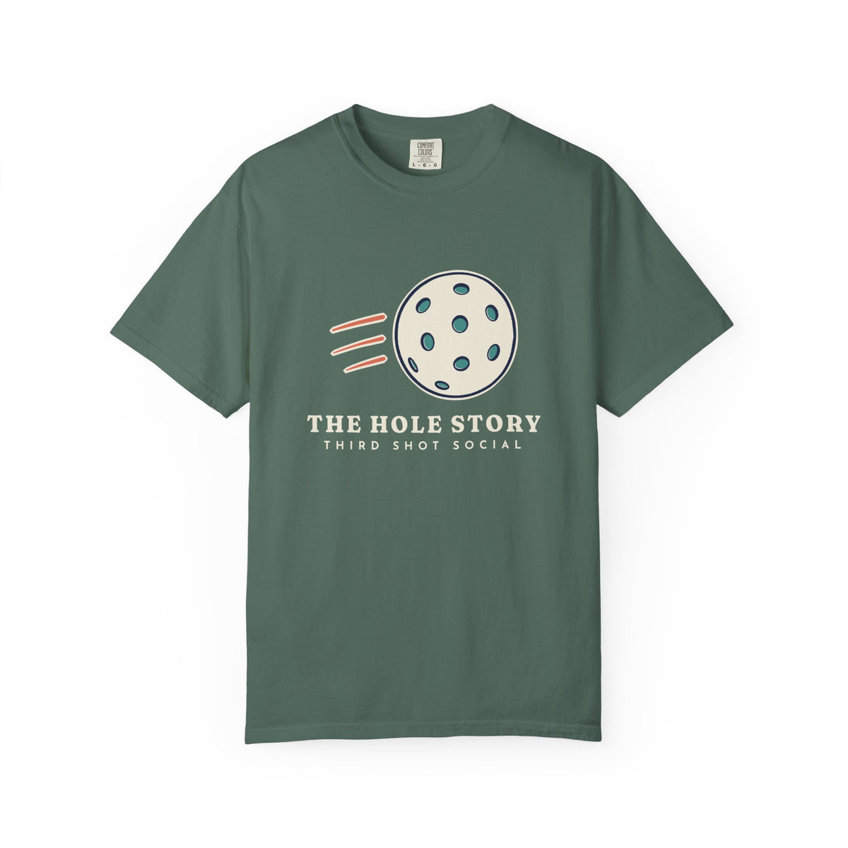The Hole Story Tee in Blue Spruce, front view