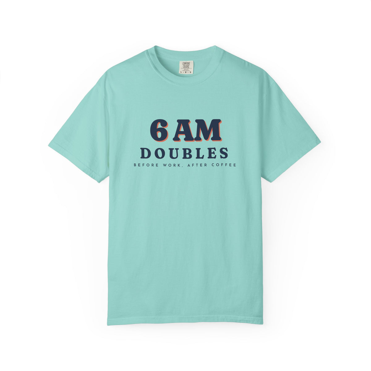 6 AM Doubles Tee in Chalky Mint, front view