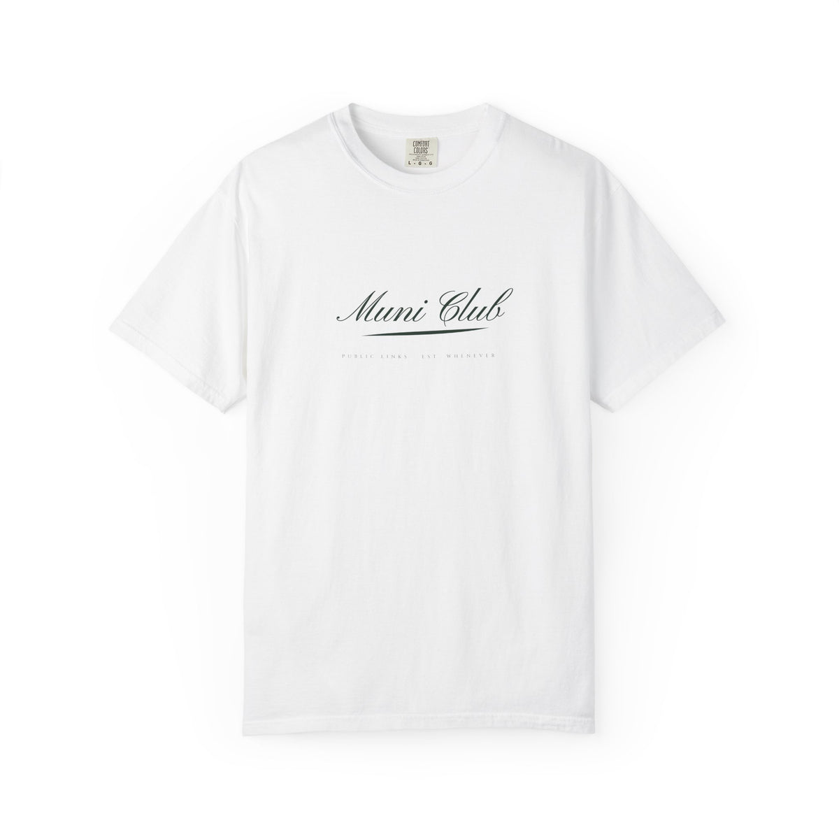 Muni Club Script Tee in White, front view