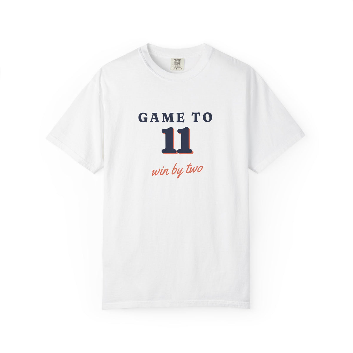 Game to Eleven Tee in White, front view