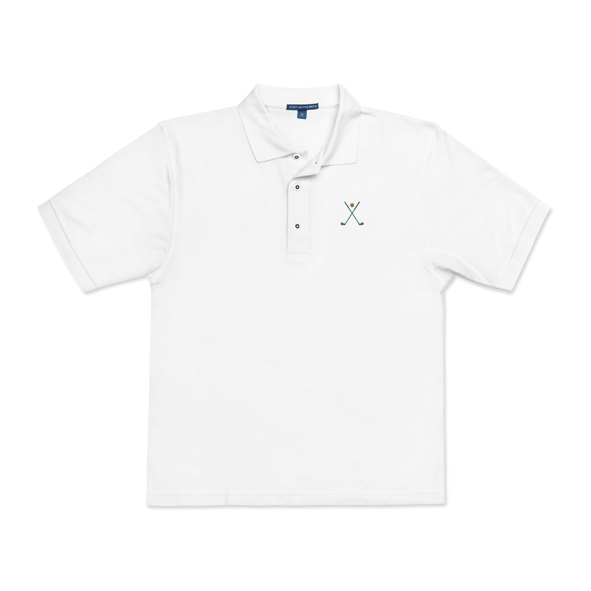 Crossed Irons Polo in White, front view