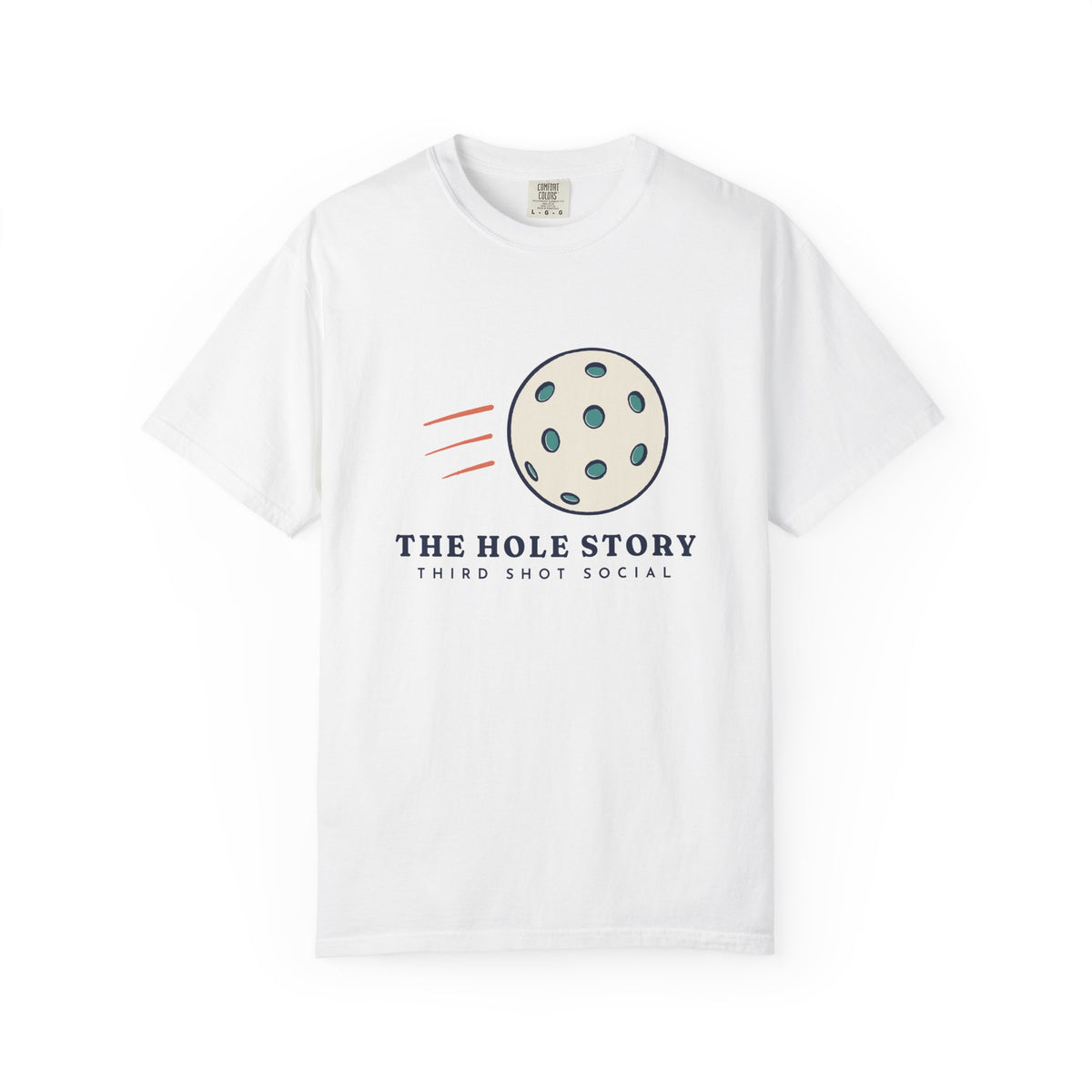 The Hole Story Tee in White, front view