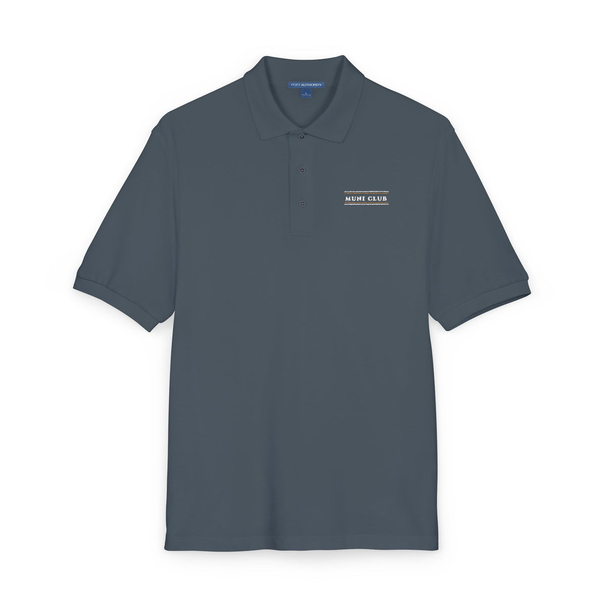 Club Stripe Polo in Steel Grey, embroidery close-up
