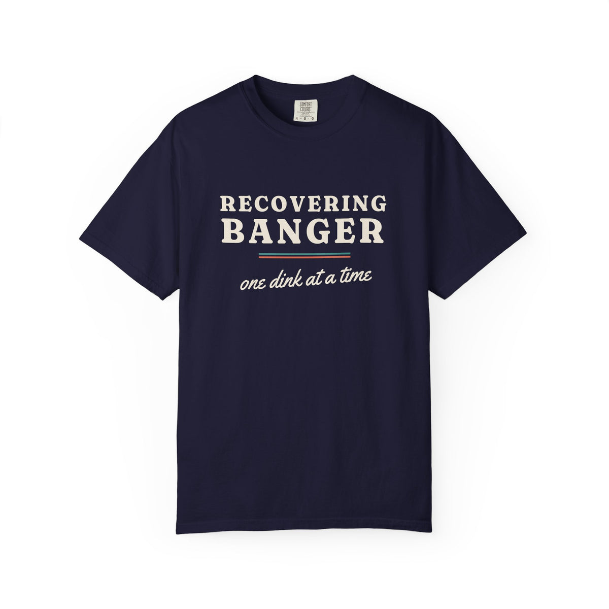 Recovering Banger Tee in True Navy, front view
