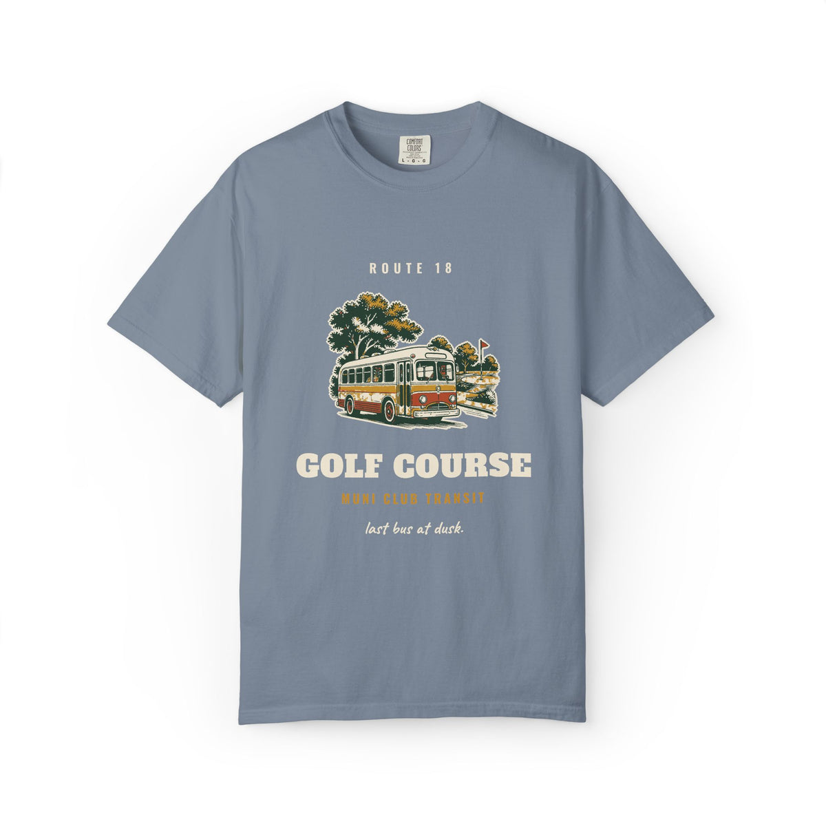 Route 18 Tee in Blue Jean, front view