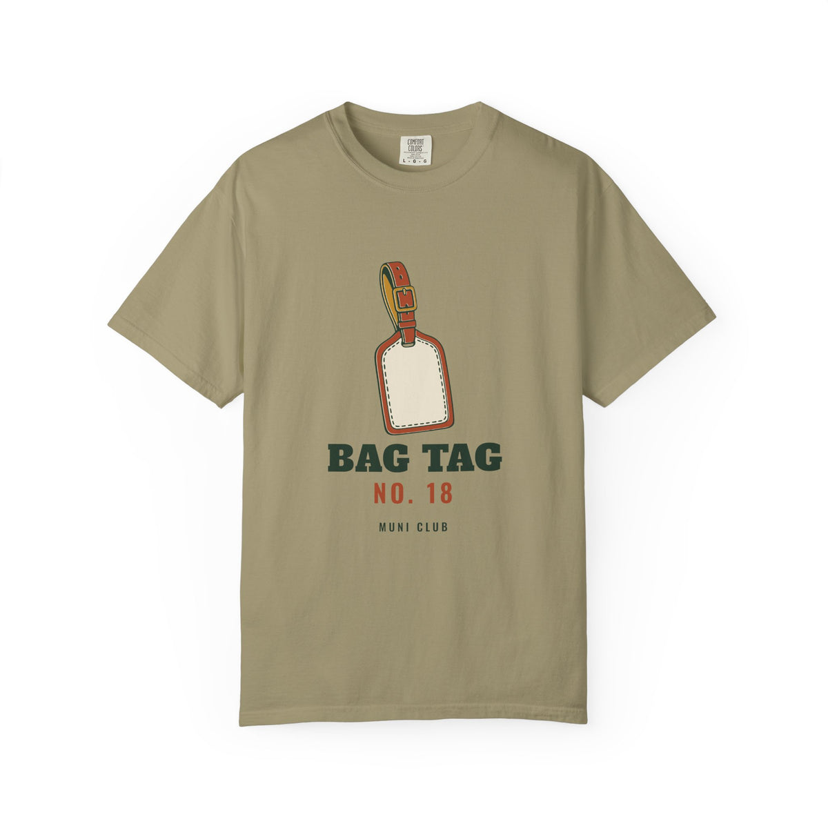 Bag Tag No. 18 Tee in Khaki, front view