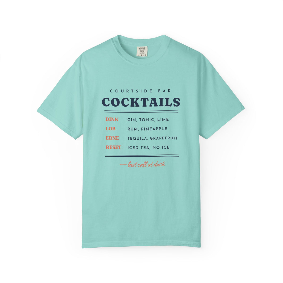 Cocktail Menu Tee in Chalky Mint, front view