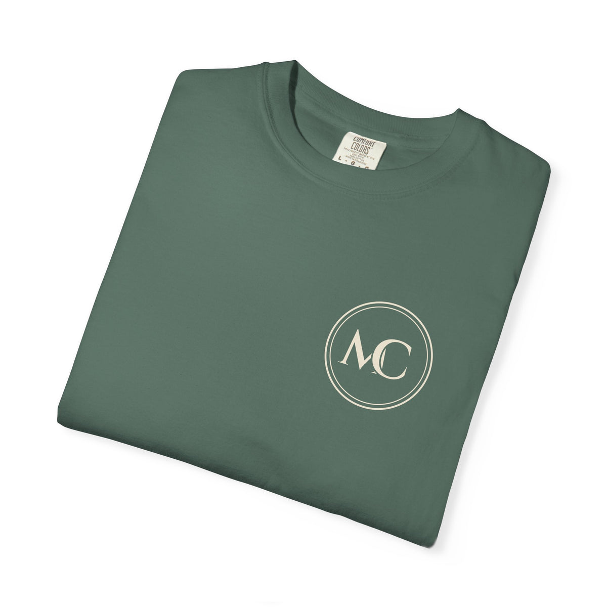 MC Chest Monogram Tee in Blue Spruce, folded