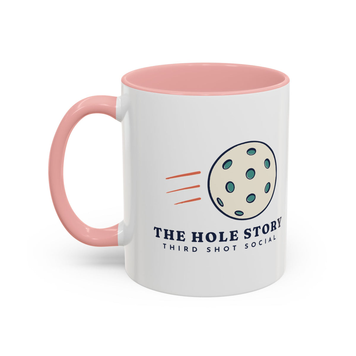 The Hole Story Mug in Pink, design, handle left