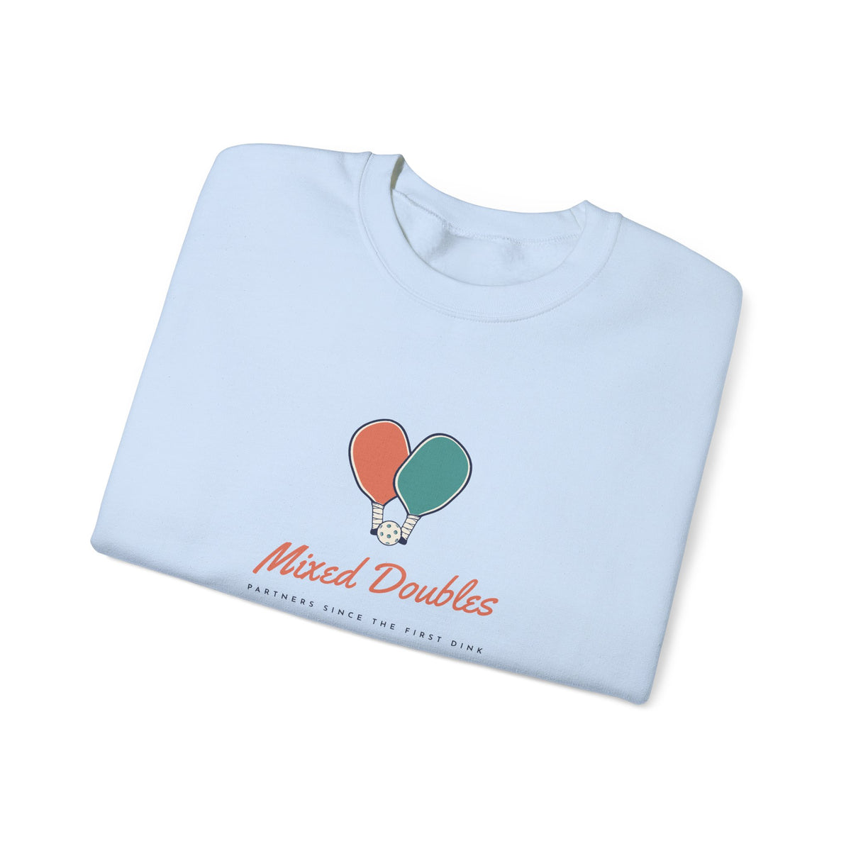 Mixed Doubles Crewneck in Light Blue, folded