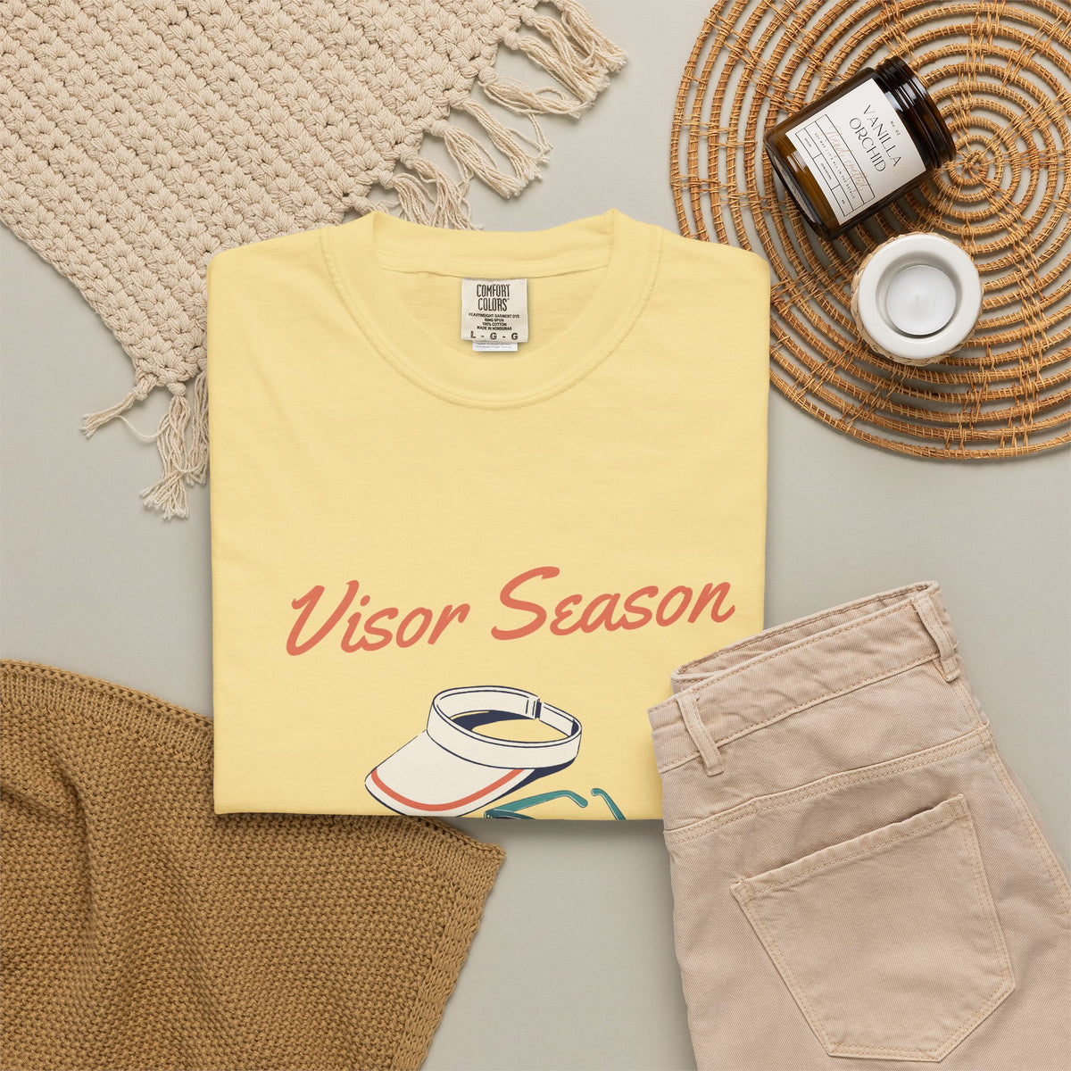 Visor Season Tee in Butter, flat lay