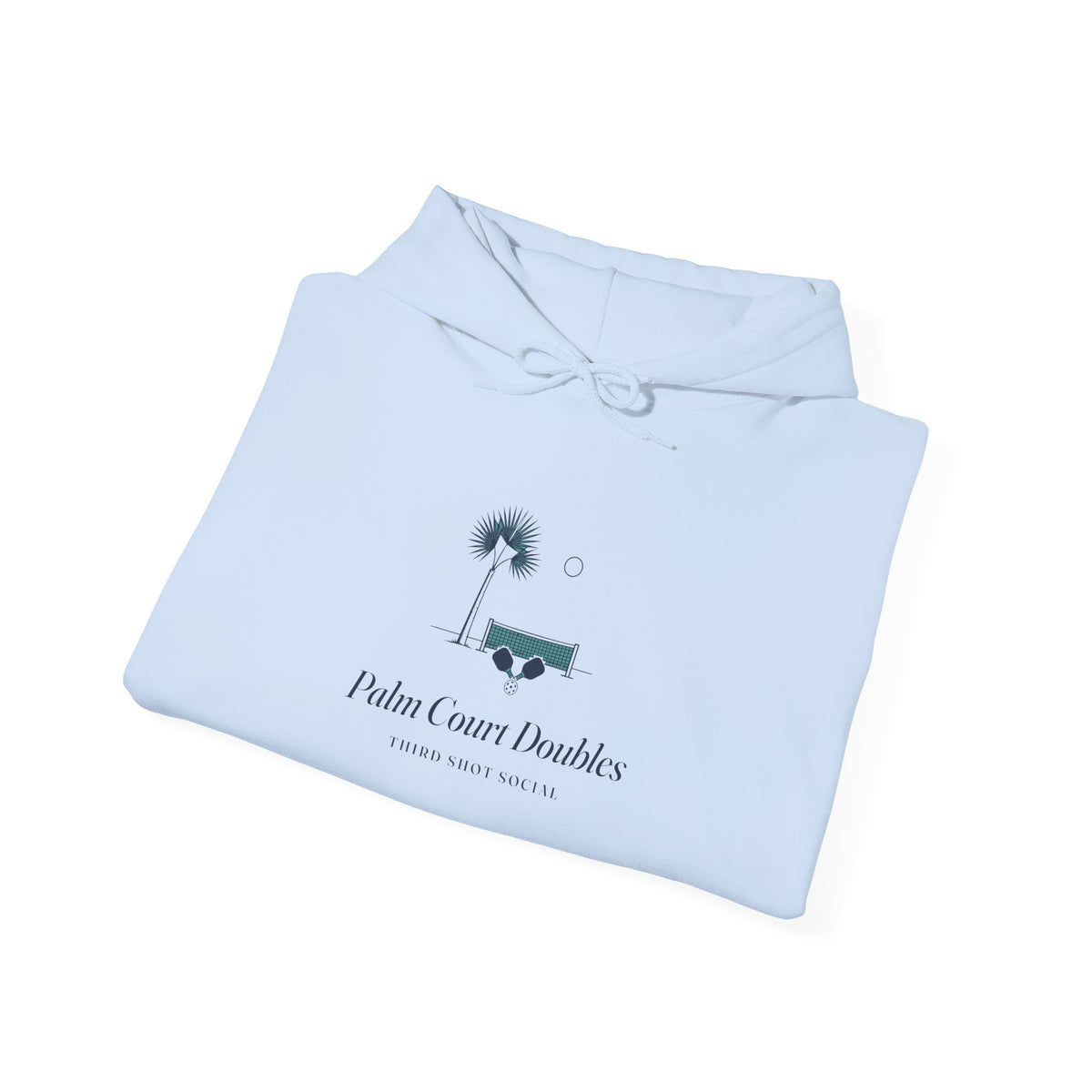 Palm Court Hoodie in Light Blue, folded