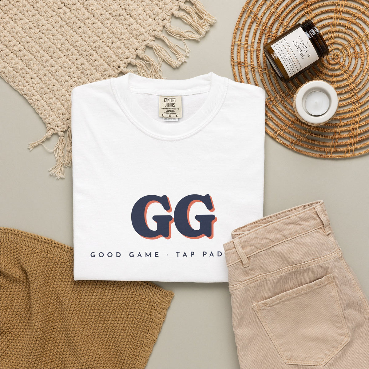 GG Tee in White, flat lay