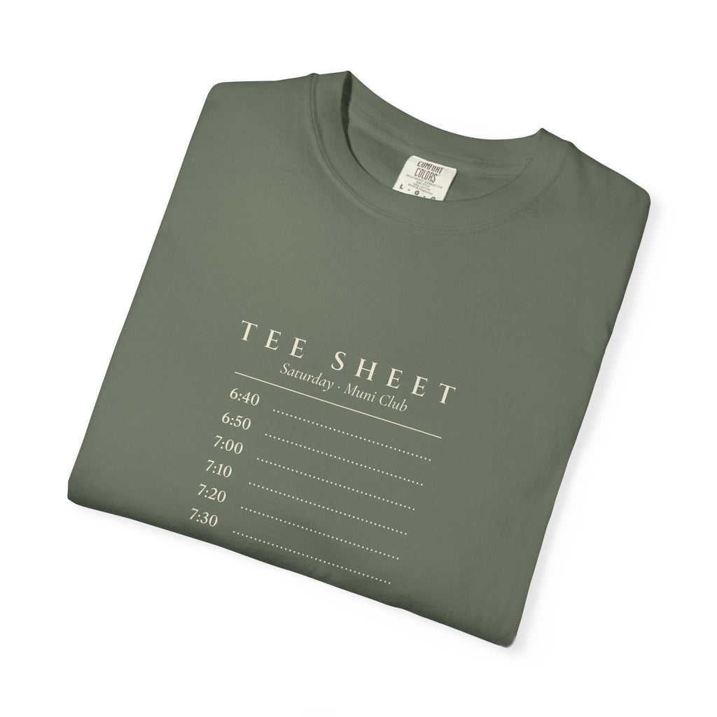 Tee Sheet Tee in Moss, folded