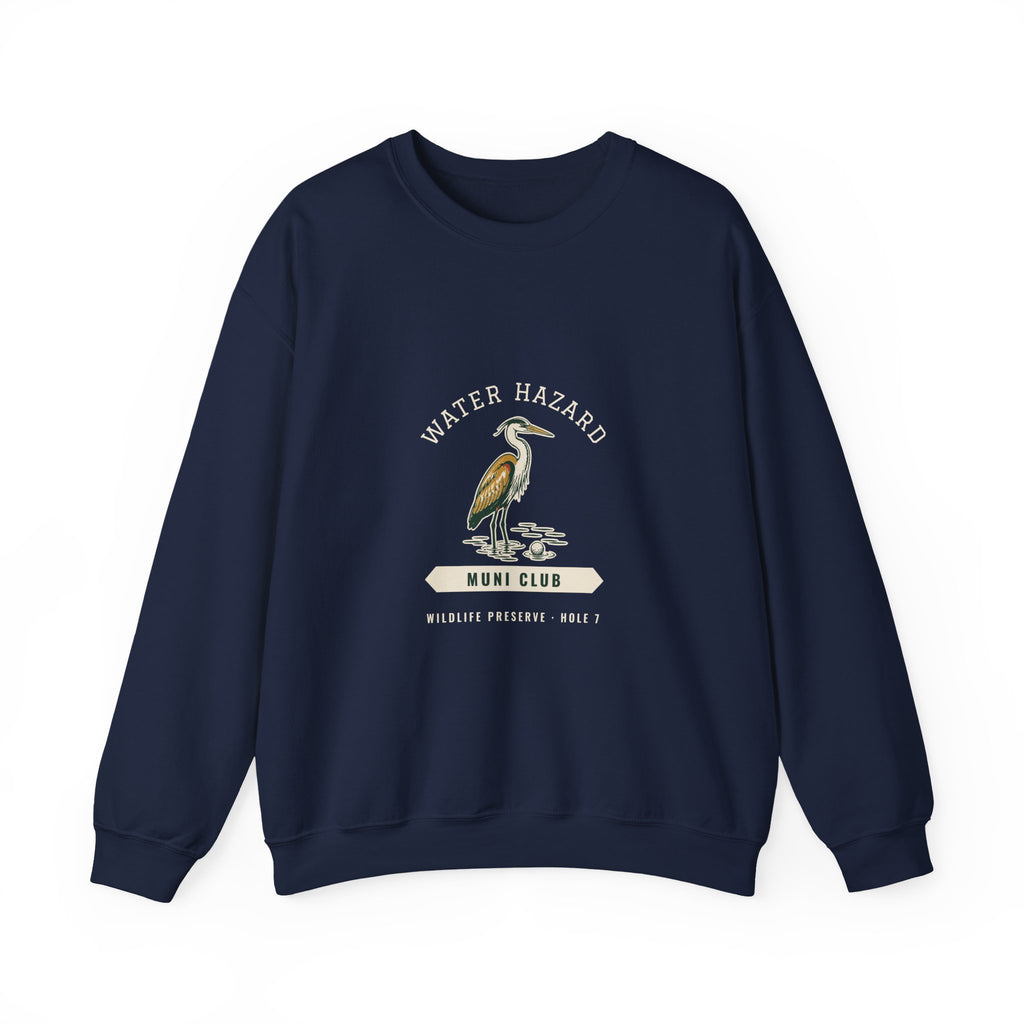 Water Hazard Crewneck in Navy, front view