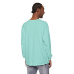 Dew Sweepers Long Sleeve Tee in Chalky Mint, on model, back view