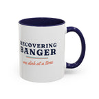 Recovering Banger Mug in Navy, design, handle right