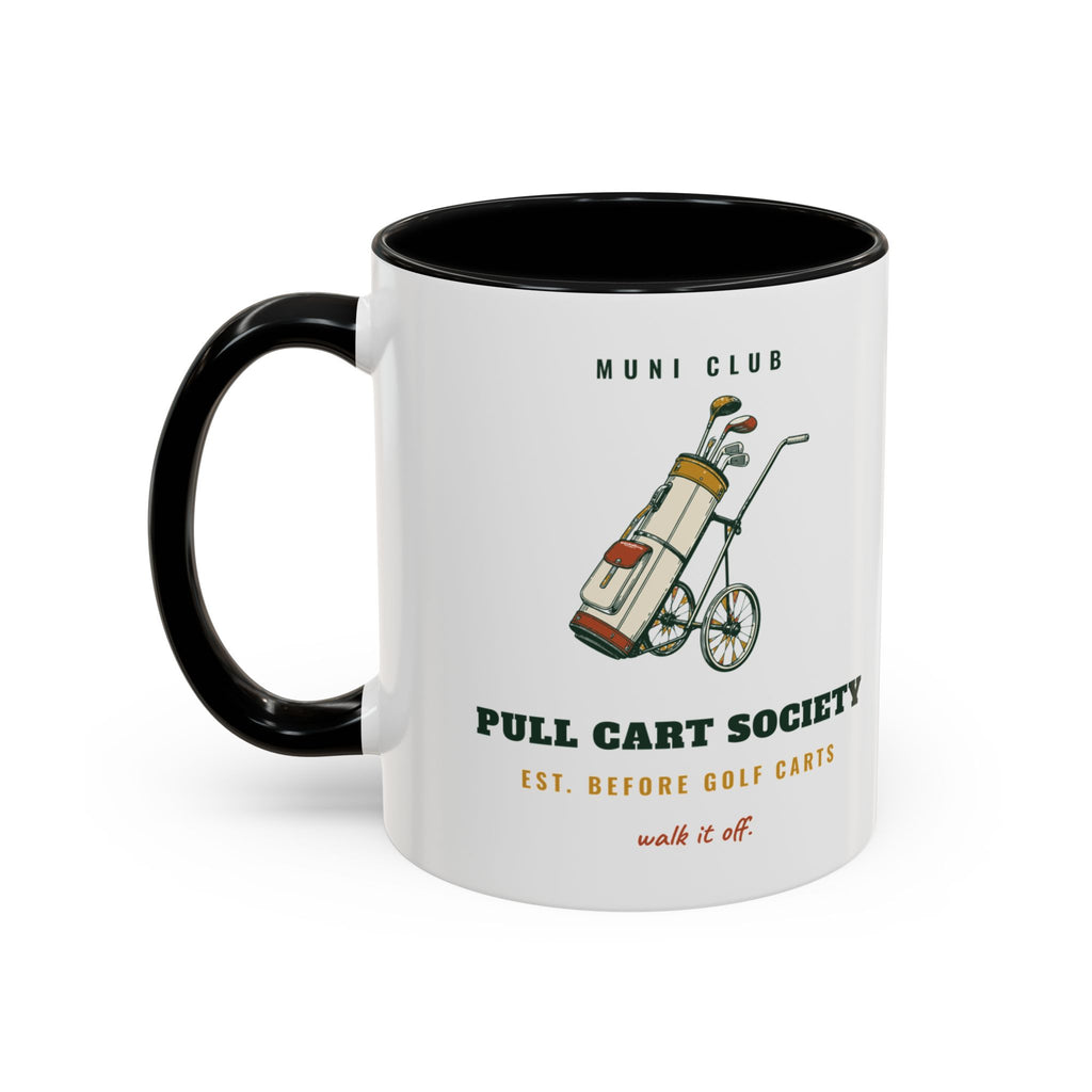Pull Cart Society Mug in Black, left side