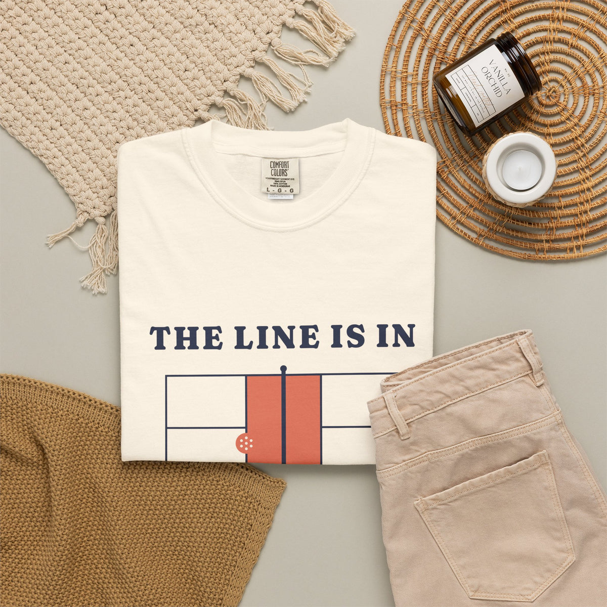 The Line Is In Tee in Ivory, flat lay