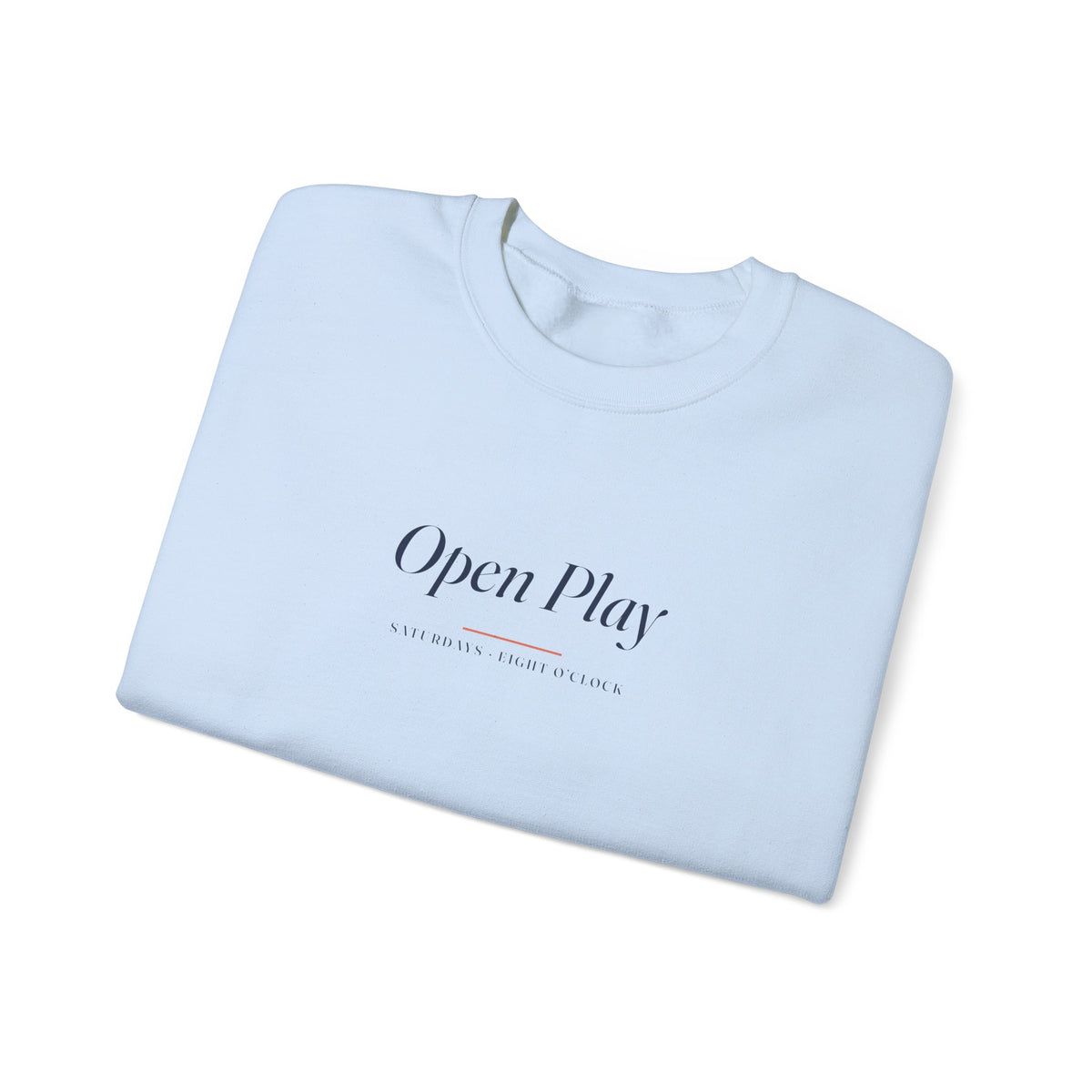 Open Play Italic Crewneck in Light Blue, folded