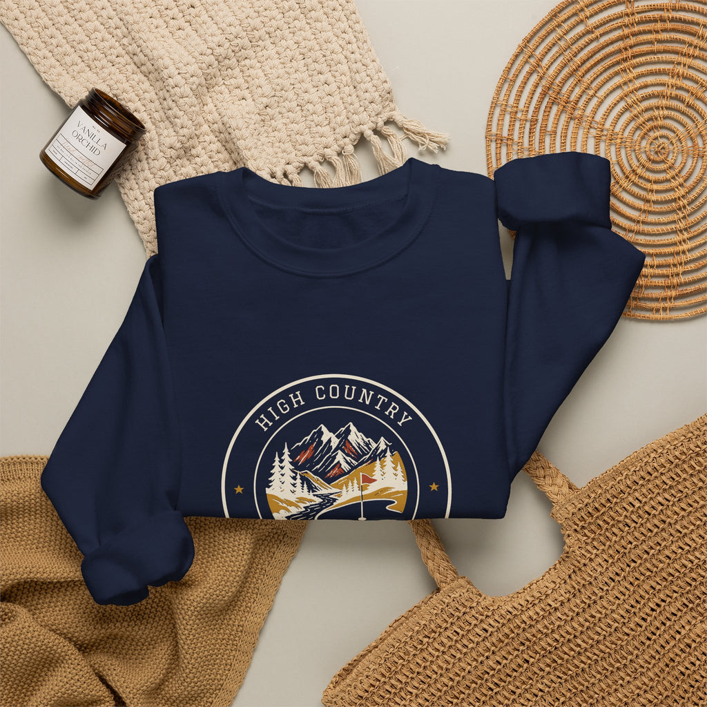 High Country Crewneck in Navy, flat lay