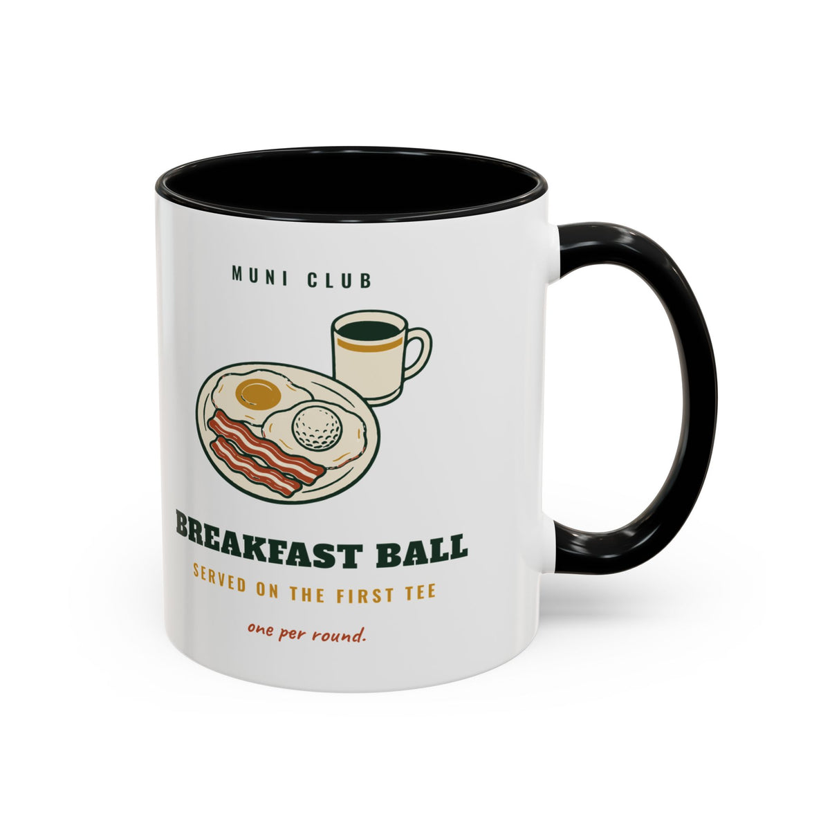 Breakfast Ball Mug in Black, design, handle right