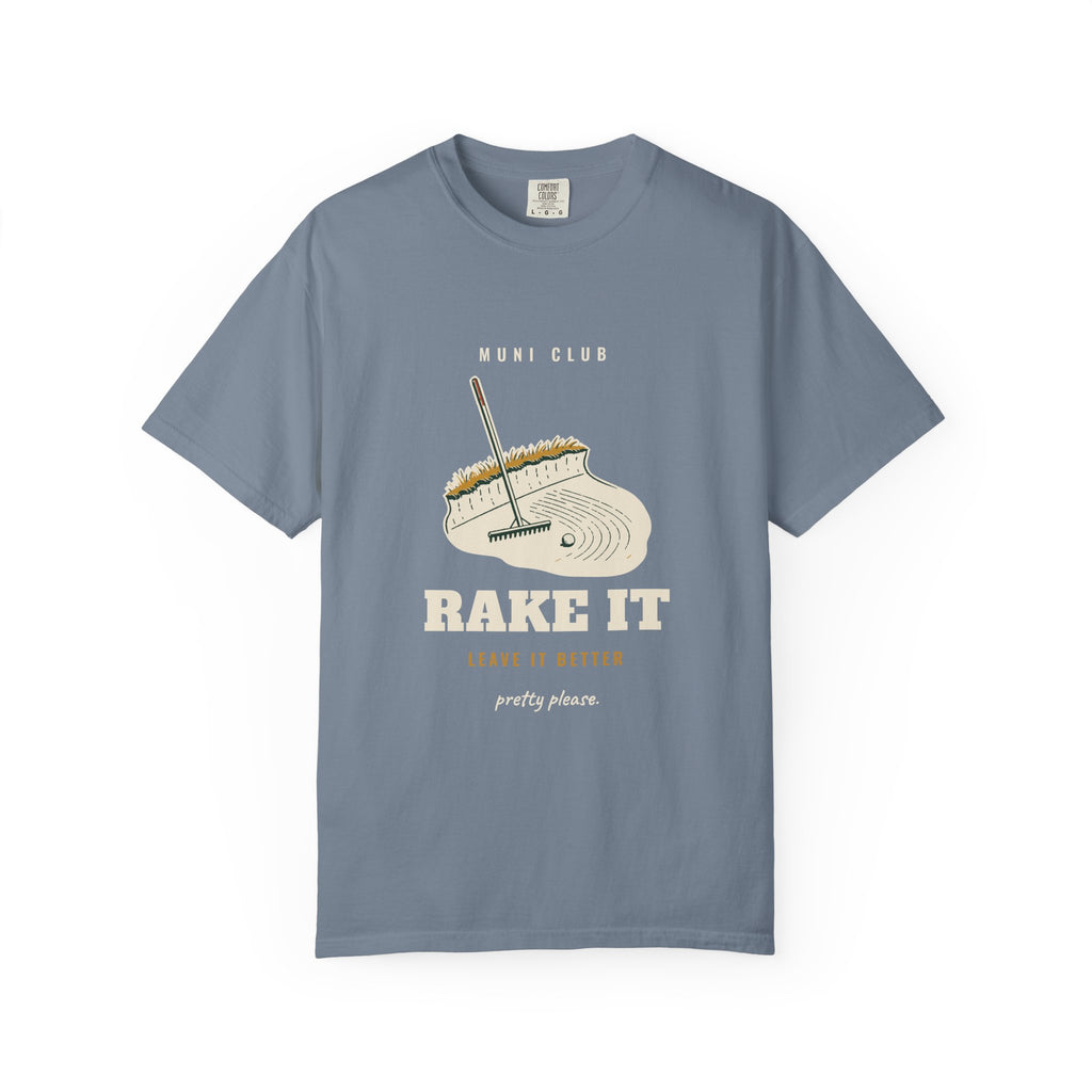 Rake It Tee in Blue Jean, front view