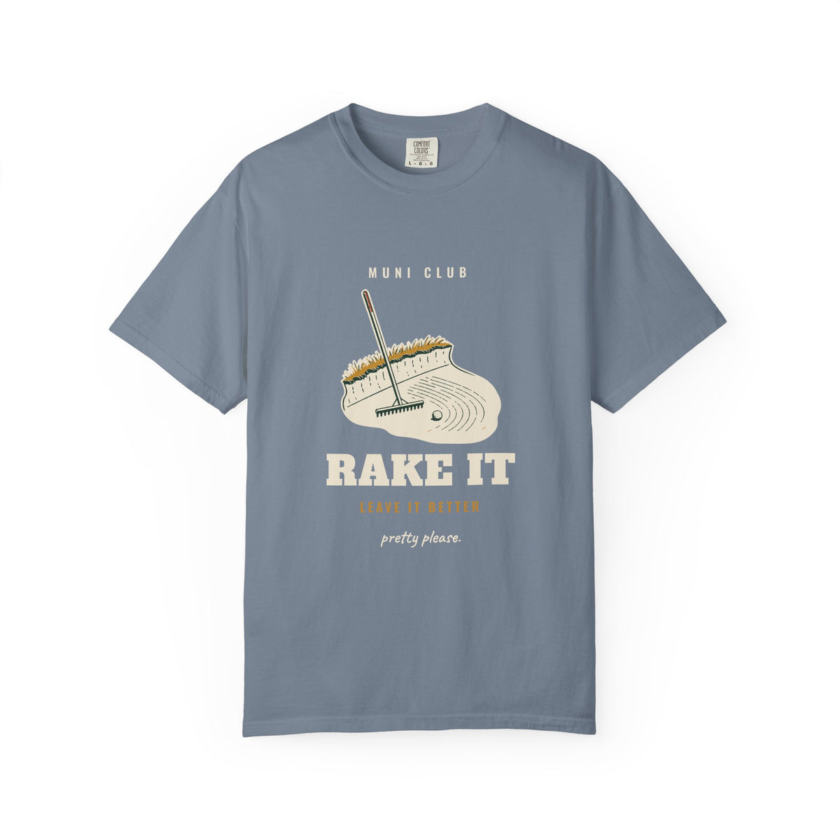 Rake It Tee in Blue Jean, front view